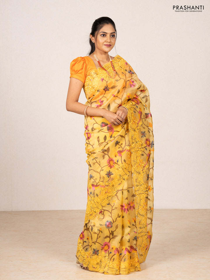 Yellow Pure Organza Silk - Embroidery