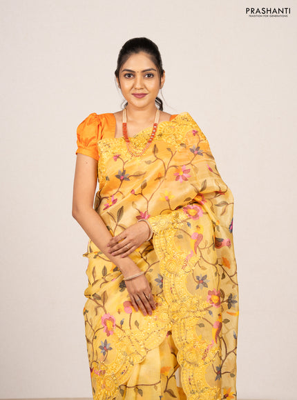 Yellow Pure Organza Silk - Embroidery
