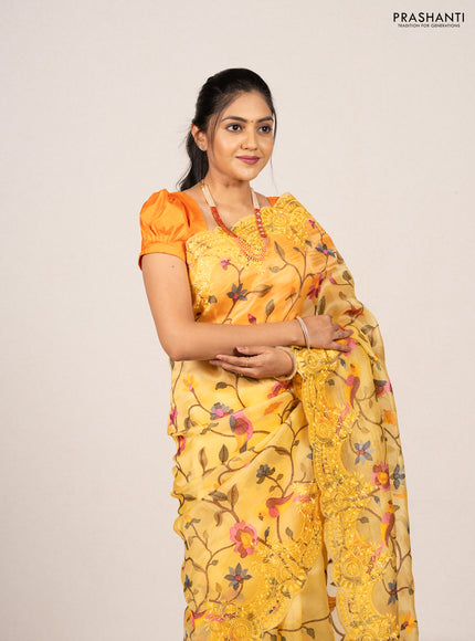Yellow Pure Organza Silk - Embroidery
