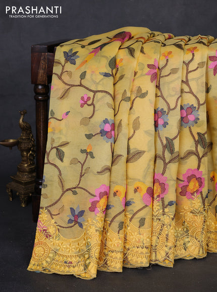 Yellow Pure Organza Silk - Embroidery