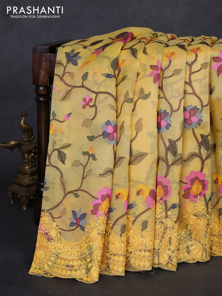 Yellow Pure Organza Silk - Embroidery