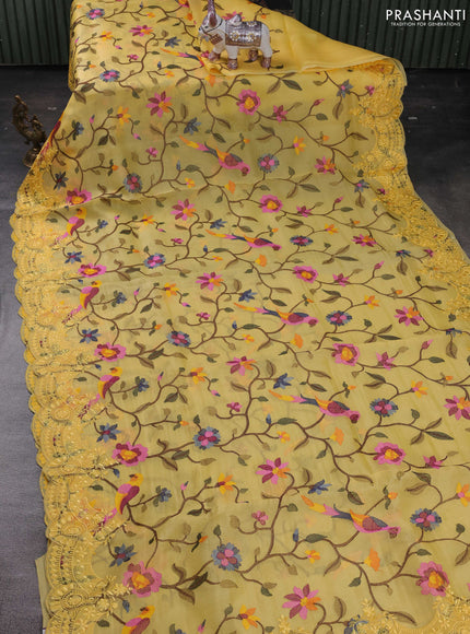 Yellow Pure Organza Silk - Embroidery