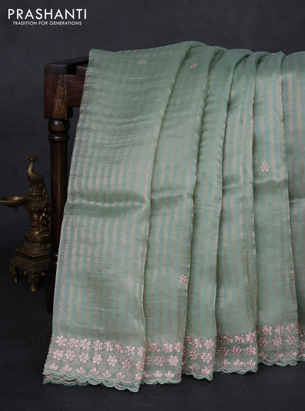 Pastel Green Pure Organza Silk - Embroidery