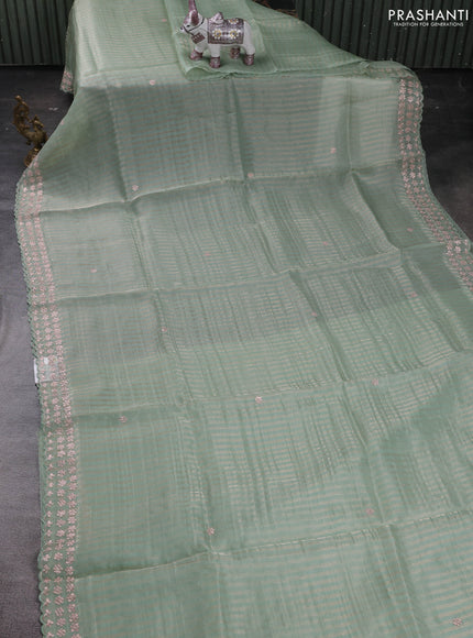 Pastel Green Pure Organza Silk - Embroidery