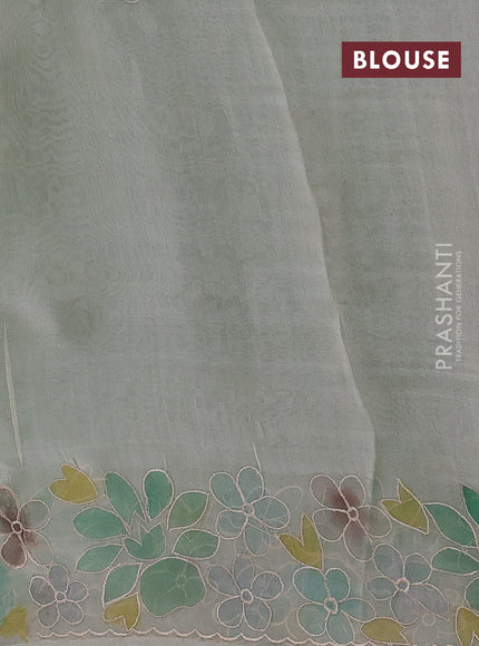 Green & Beige Pure Organza Silk - Embroidery