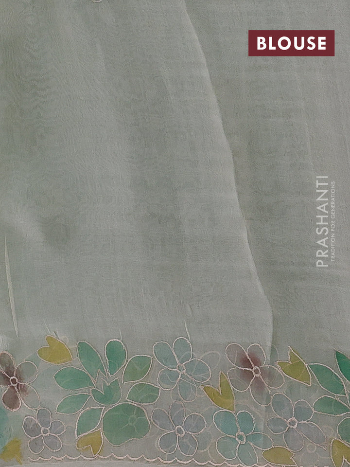 Green & Beige Pure Organza Silk - Embroidery