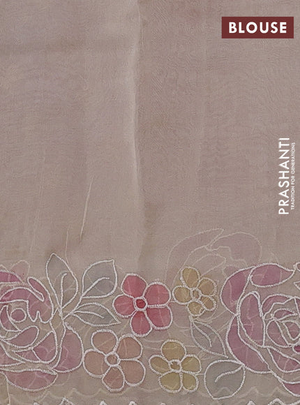 Mauve Pink & Beige Pure Organza Silk - Embroidery