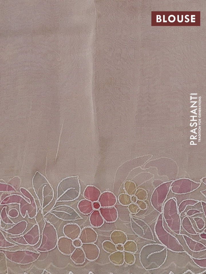 Mauve Pink & Beige Pure Organza Silk - Embroidery