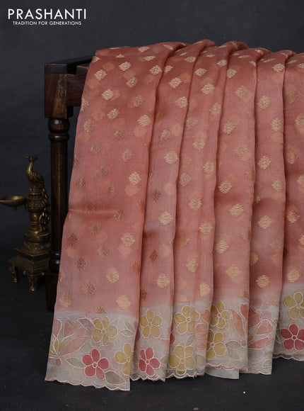 Peach & Beige Pure Organza Silk - Embroidery