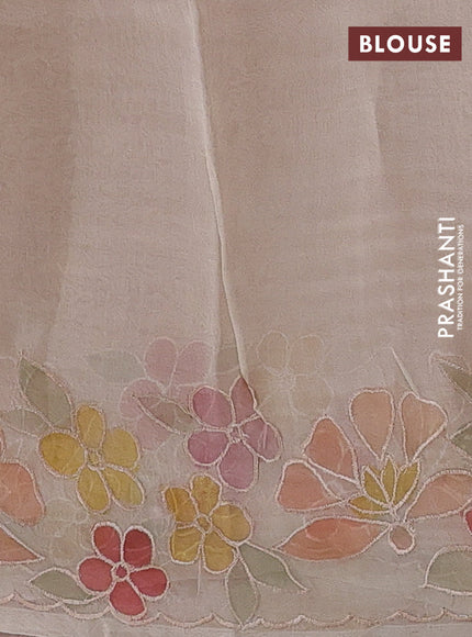 Peach & Beige Pure Organza Silk - Embroidery