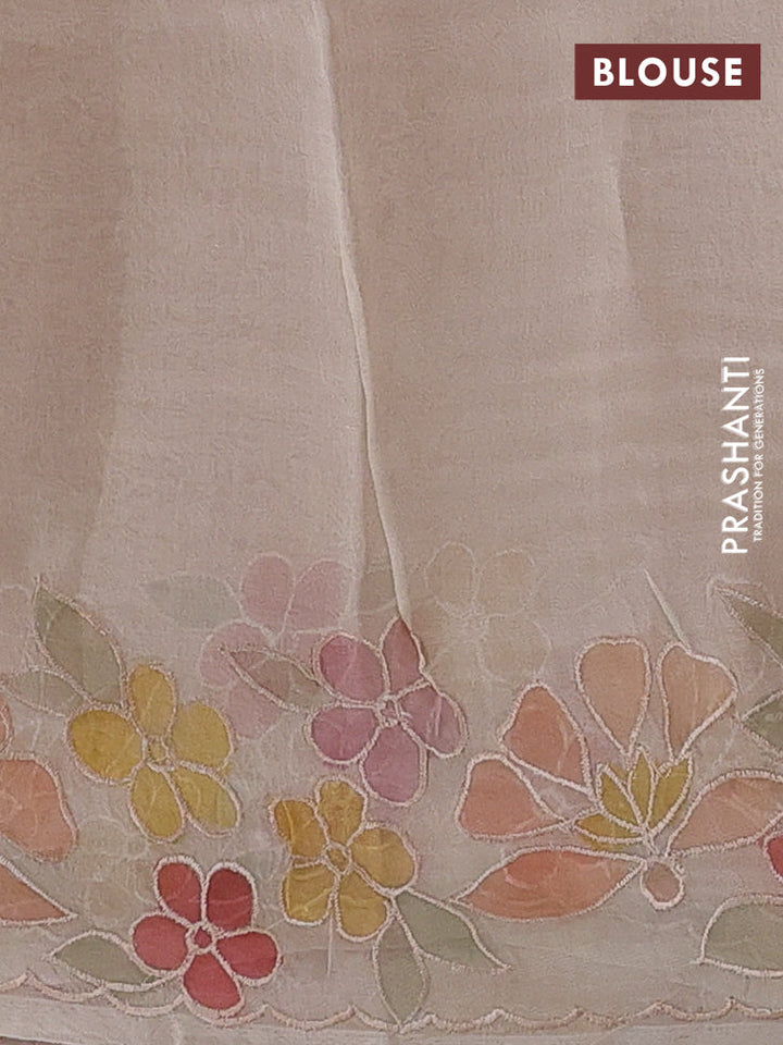 Peach & Beige Pure Organza Silk - Embroidery