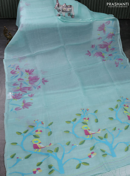 Teal Blue Pure Organza Silk - Embroidery