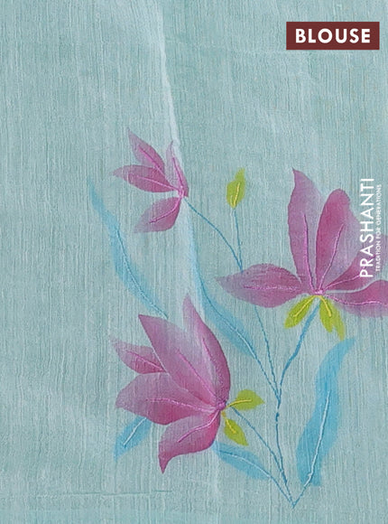 Teal Blue Pure Organza Silk - Embroidery