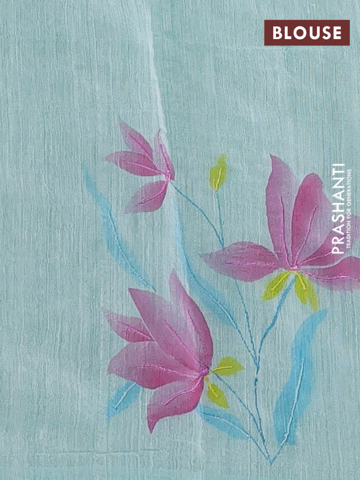Teal Blue Pure Organza Silk - Embroidery