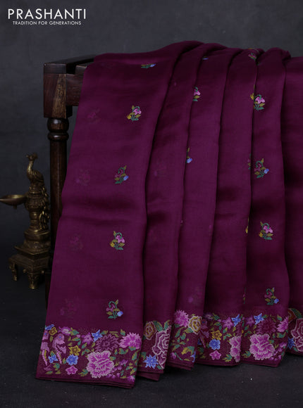 Wine Organza Silk - Embroidery