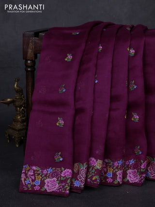 Wine Organza Silk - Embroidery
