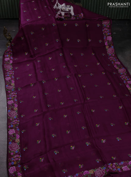 Wine Organza Silk - Embroidery