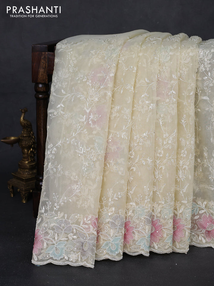 Cream Organza Silk - Embroidery