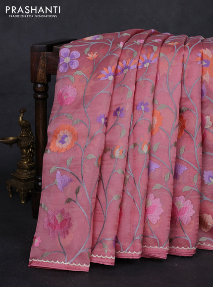 Gajri Pink Pure Organza Silk - Embroidery