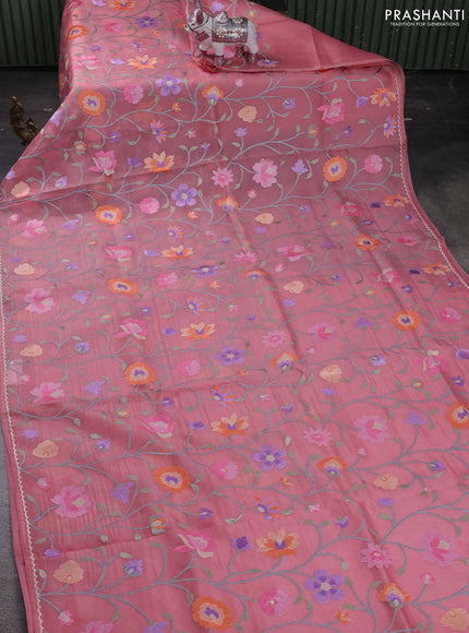 Gajri Pink Pure Organza Silk - Embroidery