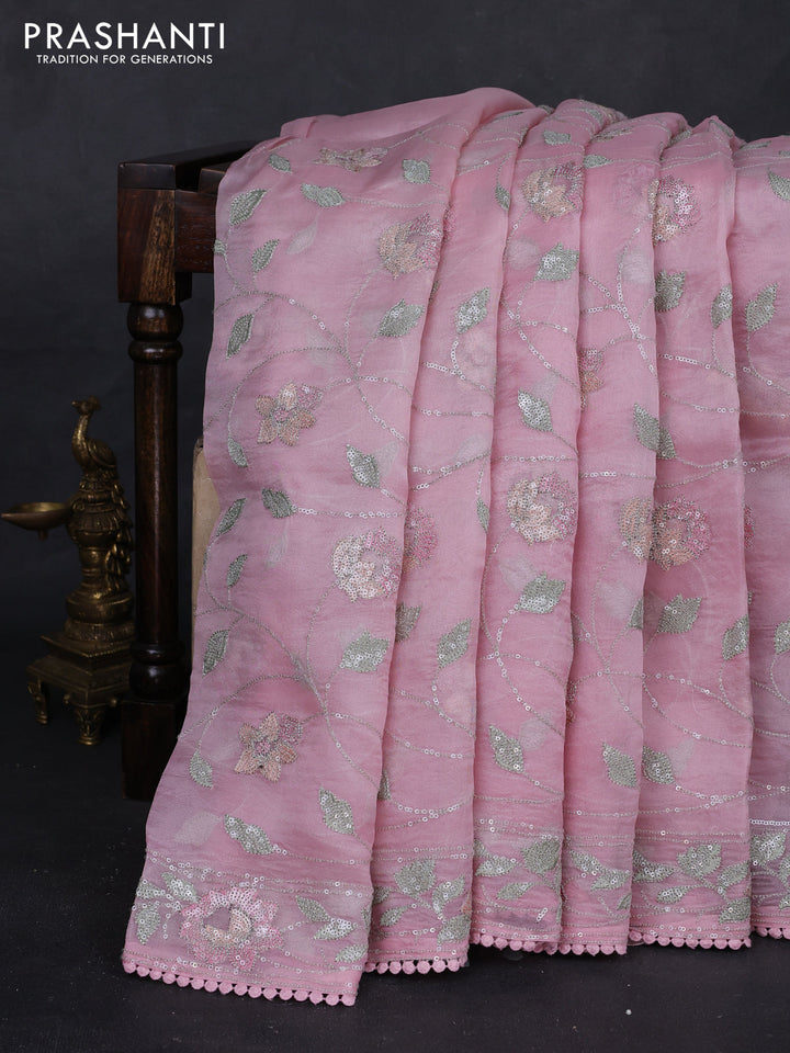 Baby Pink Pure Organza Silk - Embroidery