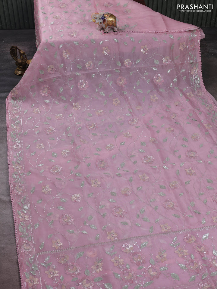 Baby Pink Pure Organza Silk - Embroidery