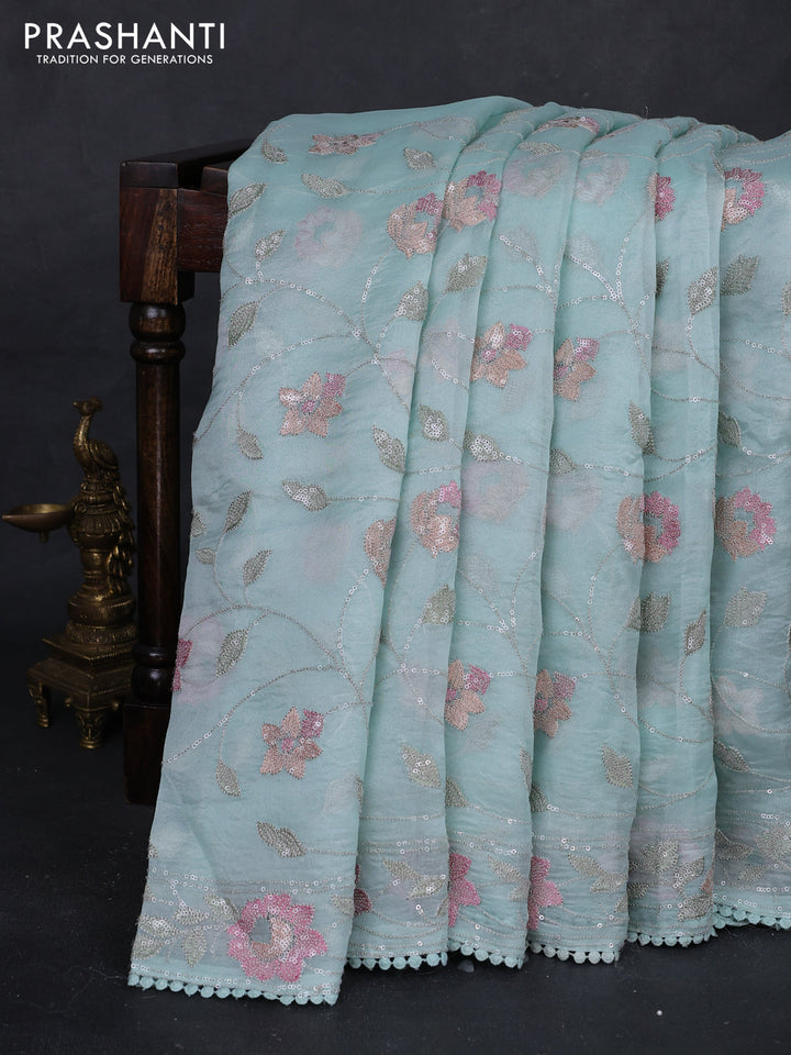 Mint Green Pure Organza Silk - Embroidery
