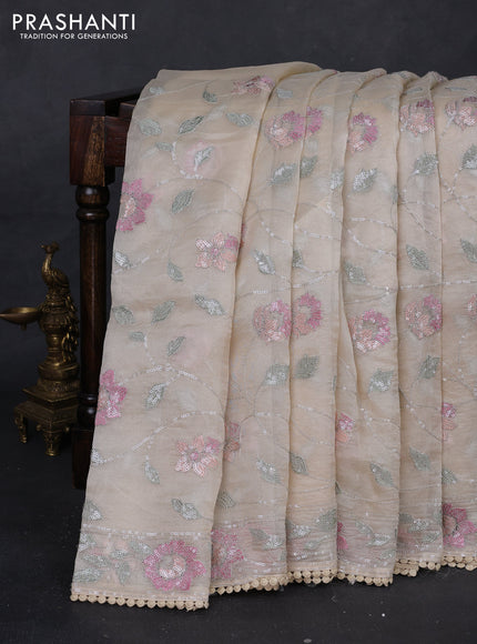 Cream Pure Organza Silk - Embroidery