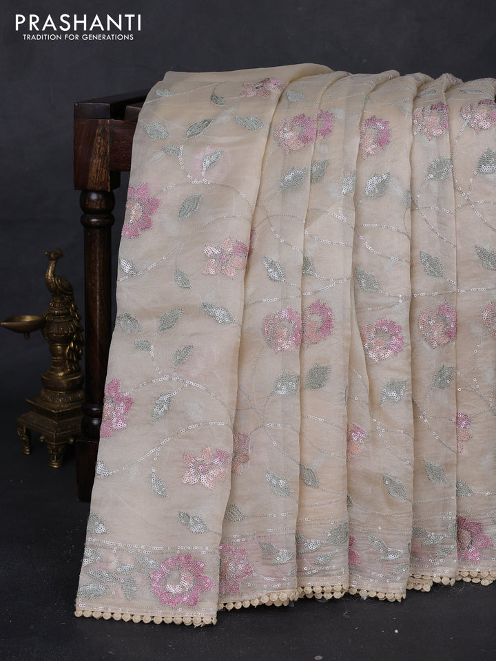Cream Pure Organza Silk - Embroidery