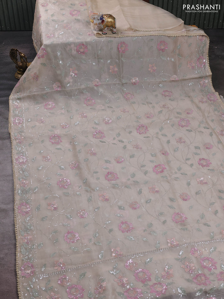 Cream Pure Organza Silk - Embroidery