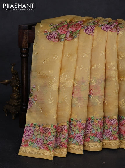 Yellow Pure Organza Silk - Embroidery