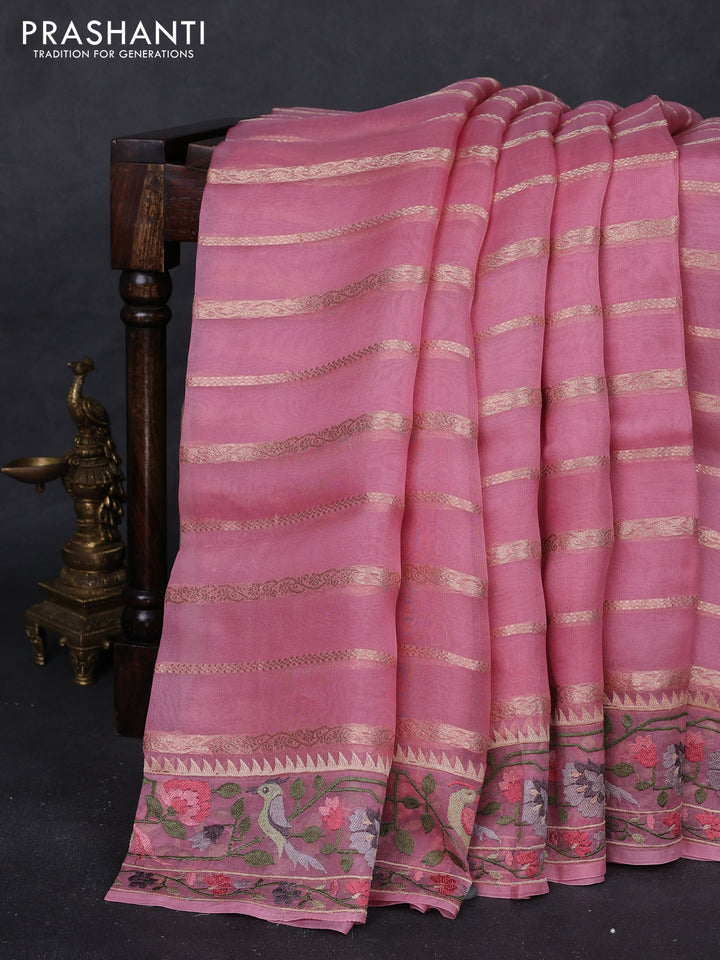 Pink Pure Organza Silk - Embroidery