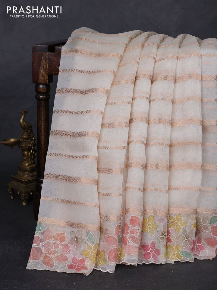 Cream Pure Organza Silk - Embroidery