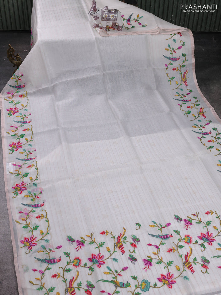 Off White Pure Organza Silk - Embroidery
