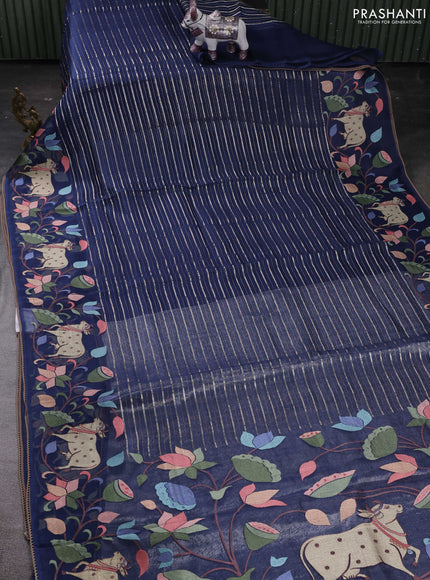 Navy Blue Pure Organza Silk - Embroidery