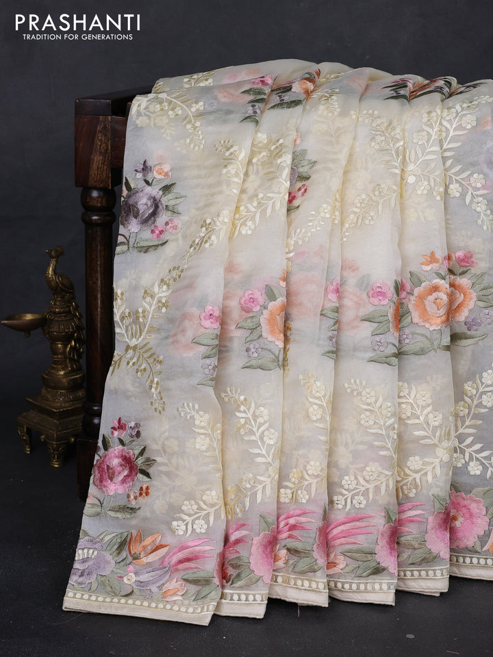Cream Pure Organza Silk - Embroidery