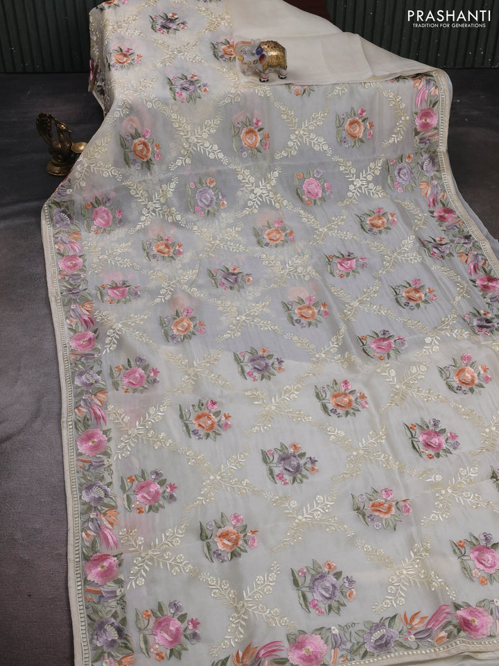 Cream Pure Organza Silk - Embroidery