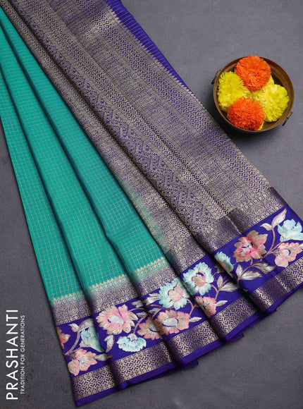 Teal Blue & Blue Semi Mysore Silk - Embroidery
