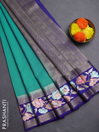 Teal Blue & Blue Semi Mysore Silk - Embroidery