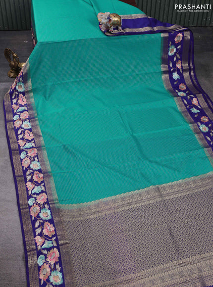 Teal Blue & Blue Semi Mysore Silk - Embroidery