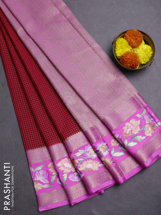 Red & Pink Semi Mysore Silk - Embroidery