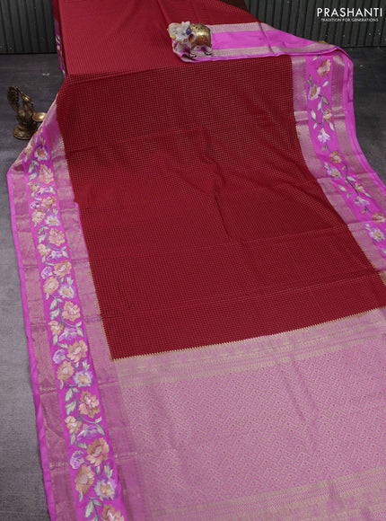 Red & Pink Semi Mysore Silk - Embroidery