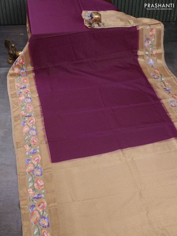 Wine  & Beige Semi Mysore Silk - Embroidery