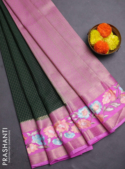 Green & Pink Semi Mysore Silk - Embroidery
