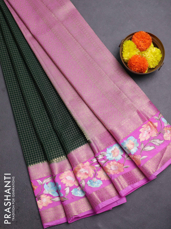 Green & Pink Semi Mysore Silk - Embroidery