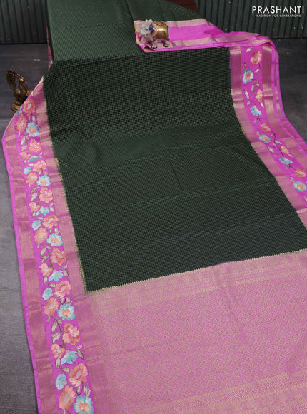 Green & Pink Semi Mysore Silk - Embroidery