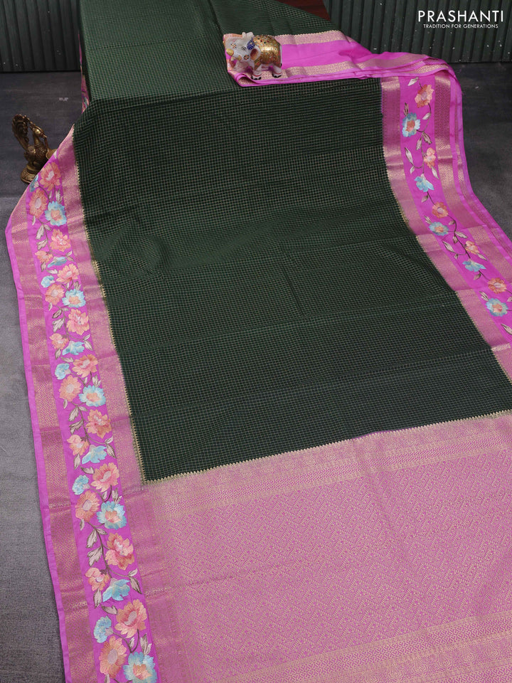 Green & Pink Semi Mysore Silk - Embroidery