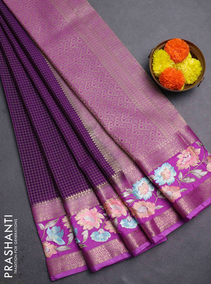 Purple & Lavender Semi Mysore Silk - Embroidery