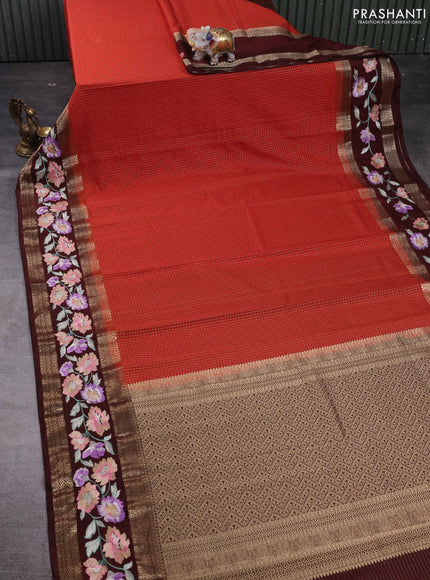 Rust & Coffee Brown Semi Mysore Silk - Embroidery