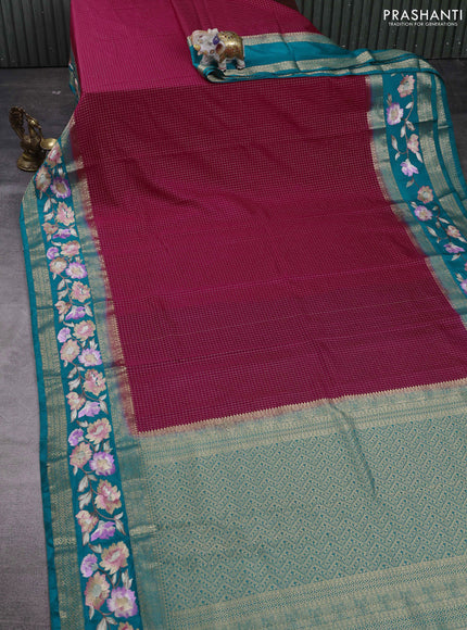 Pink & Teal Green Semi Mysore Silk - Embroidery